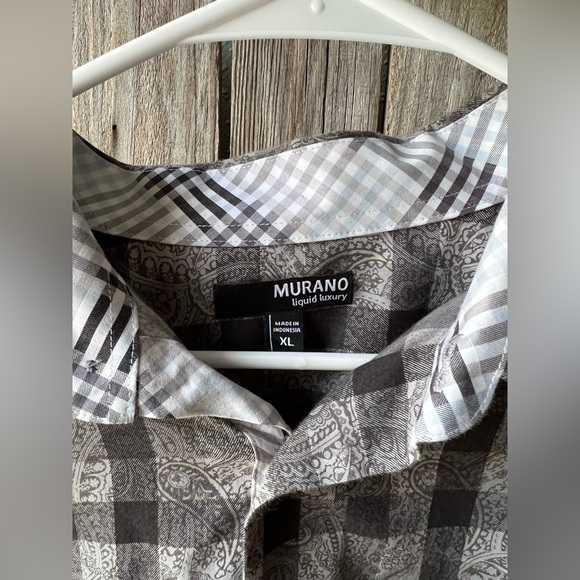 Murano Men’s Grey Plaid Button Down Dress Shirt - Picture 4 of 4